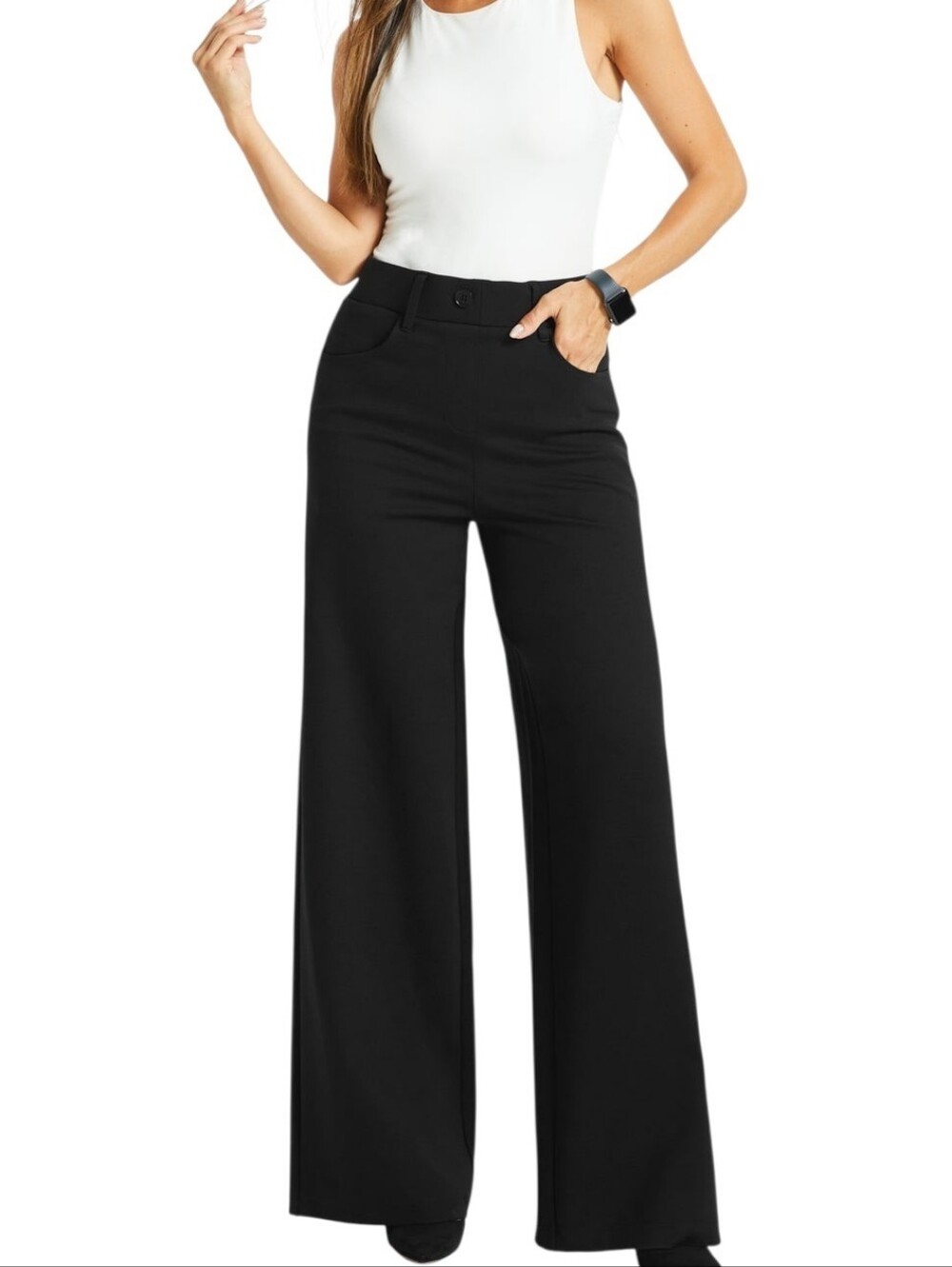 Betabrand Wide Leg High Waist Black Pants